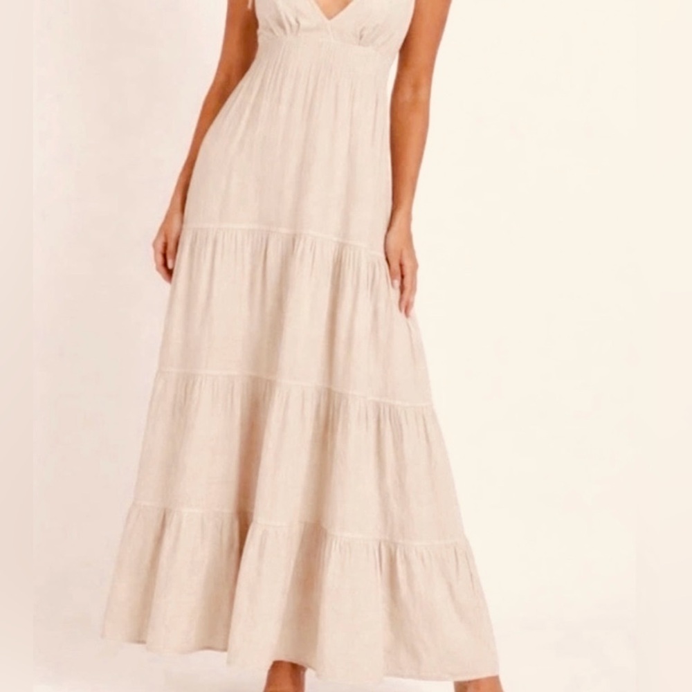 Seaspice Peruvian Cotton Tiered Western Maxi Dress L Sandstone Beige - Picture 7 of 12